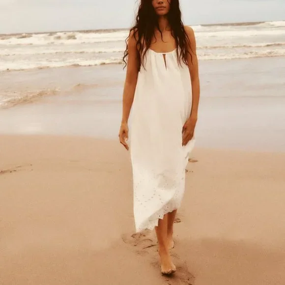 Zara | Dresses | Zara Openwork Embroidery Midi White Dress Size Xl |  Poshmark